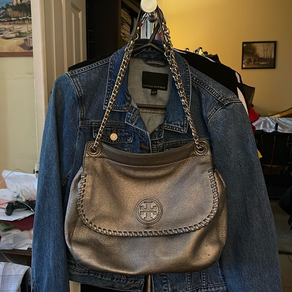 Tory Burch Marion Grey Leather Saddle Bag w/ Tory Dust Bag!
